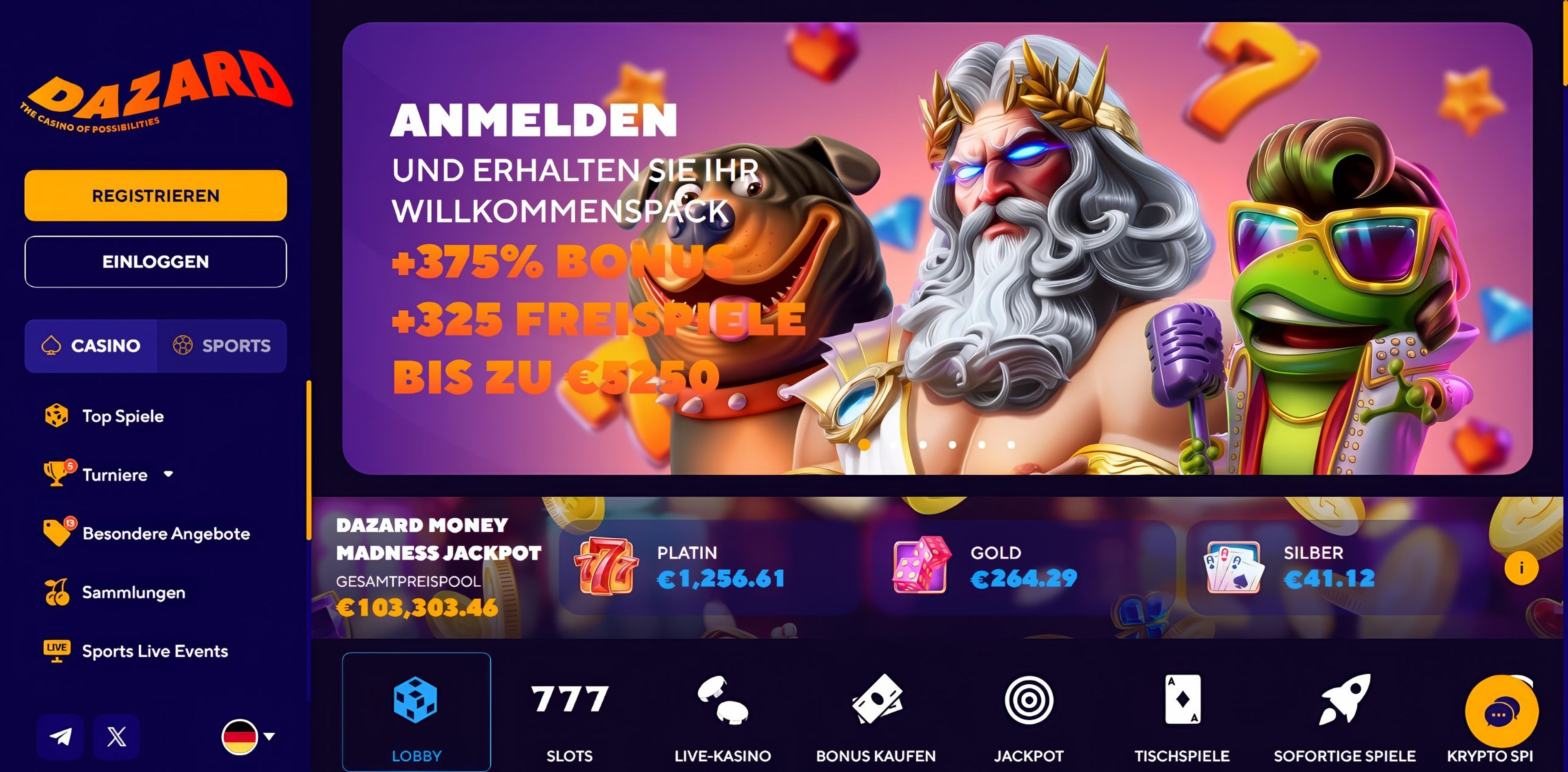 Dazard Casino desktop screenshot 1